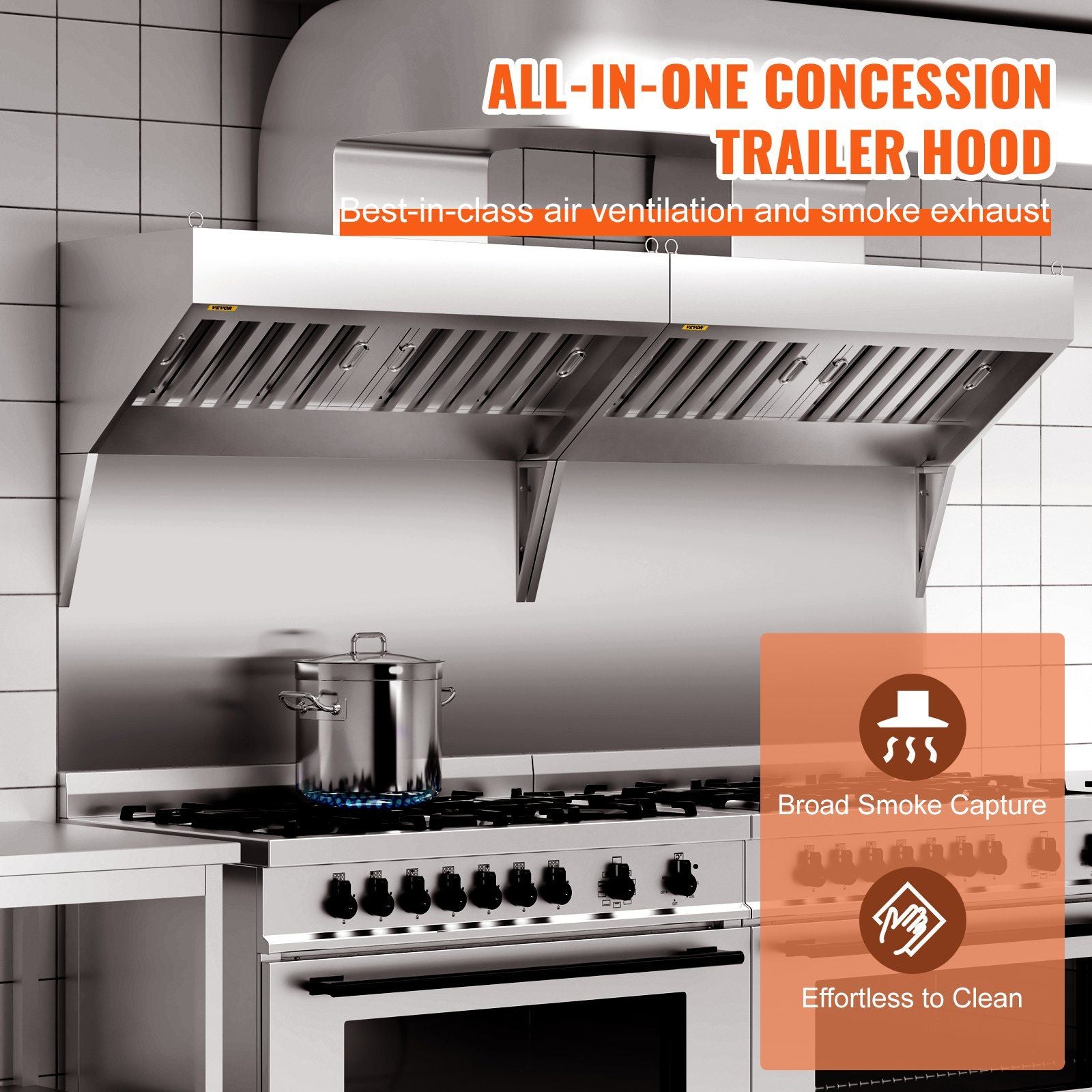 VEVOR Commercial Exhaust Hood, 7FT Food Truck Hood Exhaust, 201 Stainless Steel Concession Trailer Hood with 3 Detachable U - shaped Grid Oil Filter Mesh, Rust Resistant Vent Hood for Kitchen Restaurant - Comfortable Living Decor
