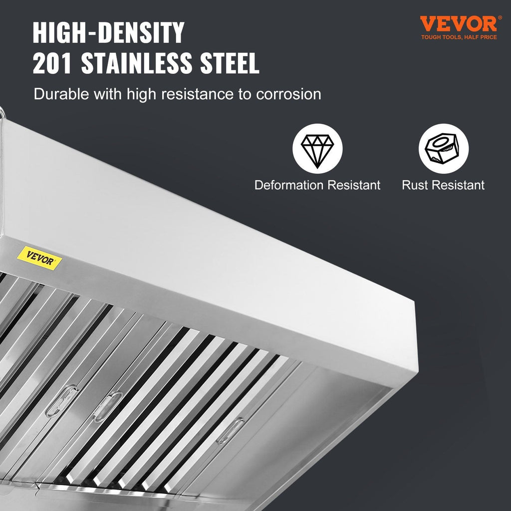 VEVOR Commercial Exhaust Hood, 7FT Food Truck Hood Exhaust, 201 Stainless Steel Concession Trailer Hood with 3 Detachable U - shaped Grid Oil Filter Mesh, Rust Resistant Vent Hood for Kitchen Restaurant - Comfortable Living Decor