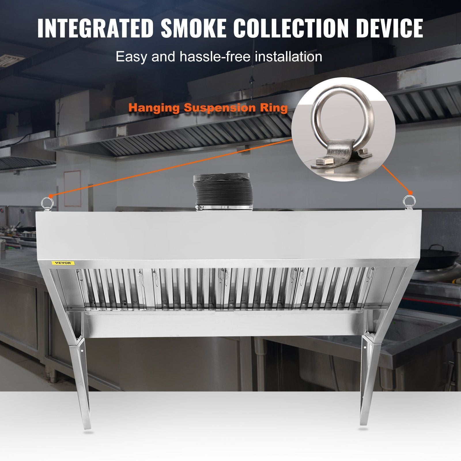 VEVOR Commercial Exhaust Hood, 8FT Food Truck Hood Exhaust, 201 Stainless Steel Concession Trailer Hood with 4 Detachable U - shaped Grid Oil Filter Mesh, Rust Resistant Vent Hood for Kitchen Restaurant - Comfortable Living Decor