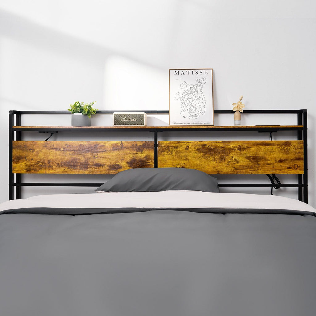 VEVOR Headboard for King Size Bed, Adjustable Height Headboard with Storage Shelf, King Size Freestanding Head Board with Outlets and USB Port for Different Bed Frames, Easy Assembly, Black and Brown - Comfortable Living Decor
