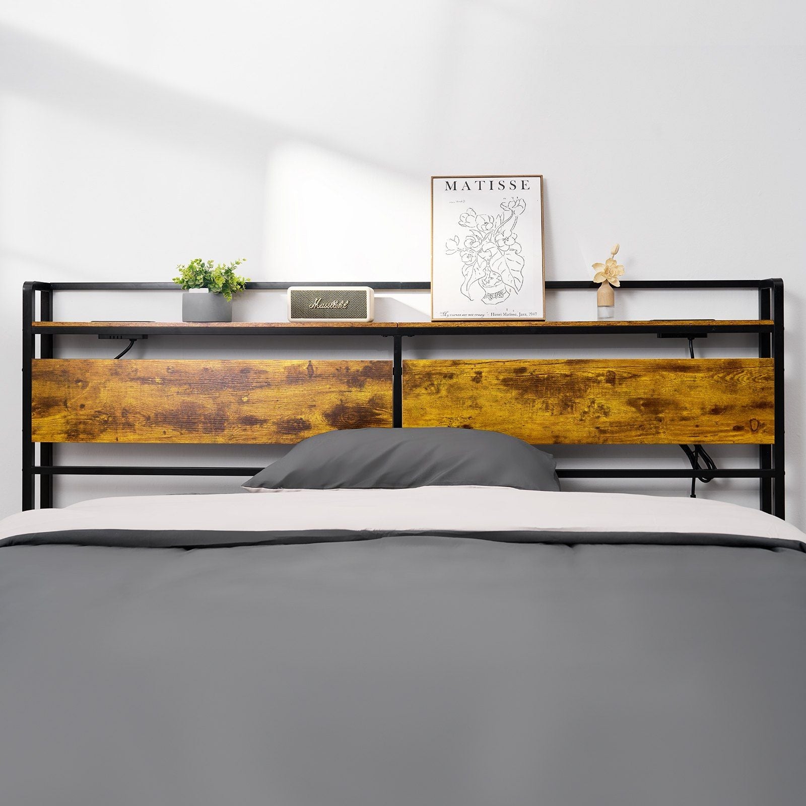 VEVOR Headboard for King Size Bed, Adjustable Height Headboard with Storage Shelf, King Size Freestanding Head Board with Outlets and USB Port for Different Bed Frames, Easy Assembly, Black and Brown - Comfortable Living Decor