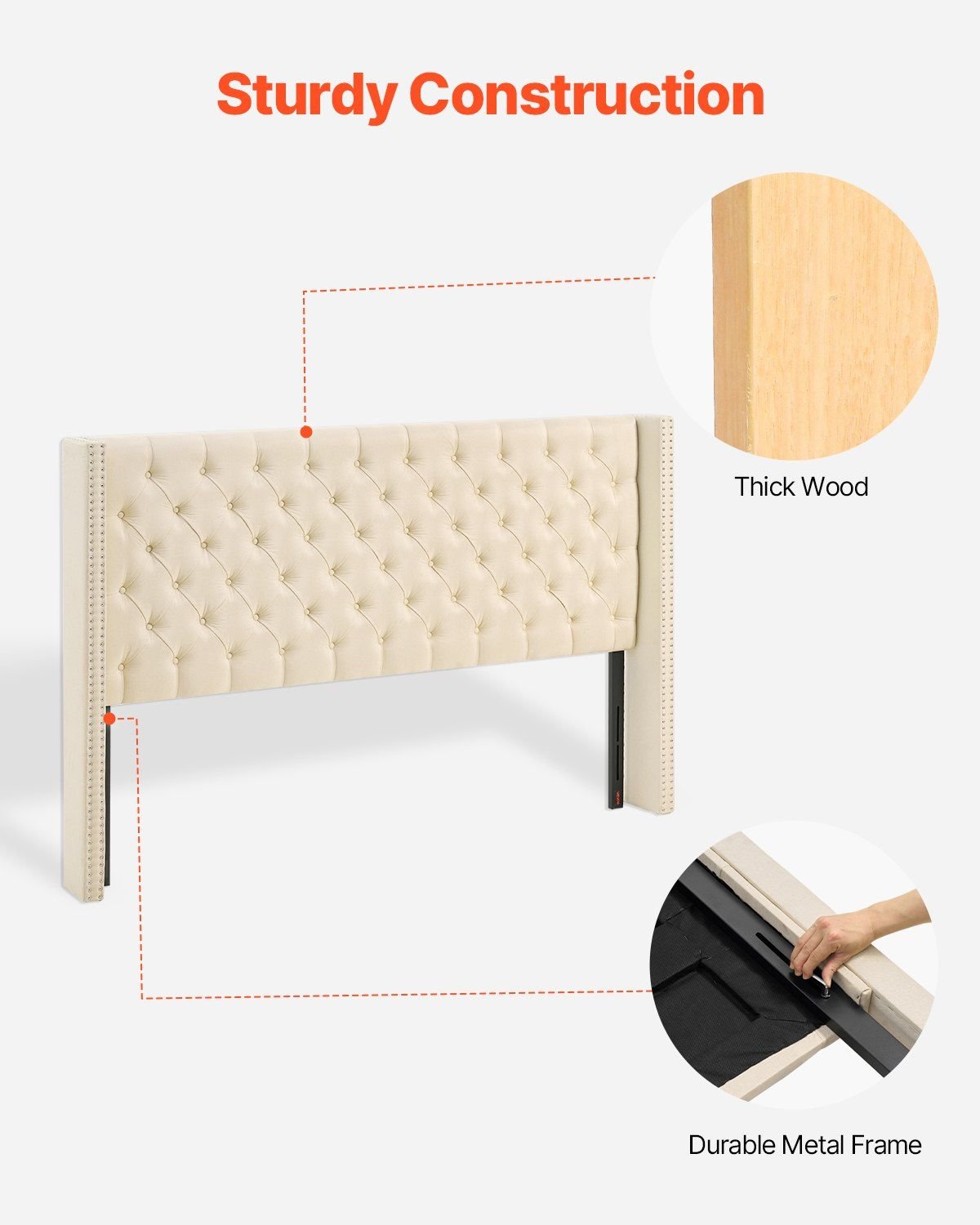 VEVOR Headboard, King Size Headboard with Adjustable Height, Comfortable Diamond Tufted for King Size Bed, W84.1 x H (54.33 - 60.24) x D 8.27 in, Ideal for Bedroom, Hotel, Homestay, Dormitory, Cream - Comfortable Living Decor