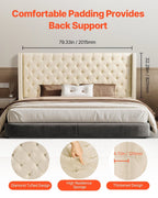 VEVOR Headboard, King Size Headboard with Adjustable Height, Comfortable Diamond Tufted for King Size Bed, W84.1 x H (54.33 - 60.24) x D 8.27 in, Ideal for Bedroom, Hotel, Homestay, Dormitory, Cream - Comfortable Living Decor