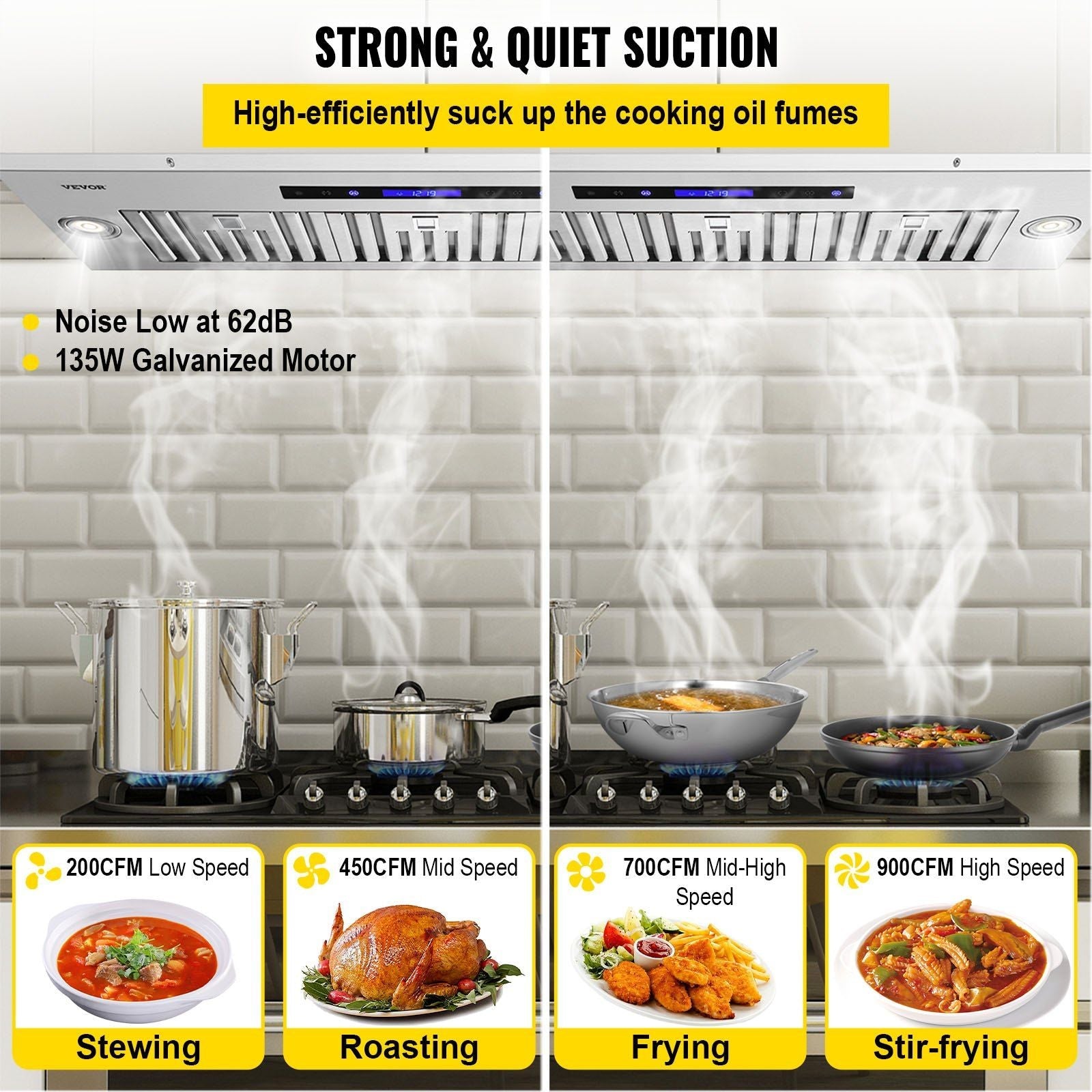 VEVOR Insert Range Hood, 900CFM 4 - Speed, 36 Inch Stainless Steel Built - in Kitchen Vent with Touch & Remote Control LED Lights Baffle Filters, Ducted/Ductless Convertible, ETL Listed - Comfortable Living Decor