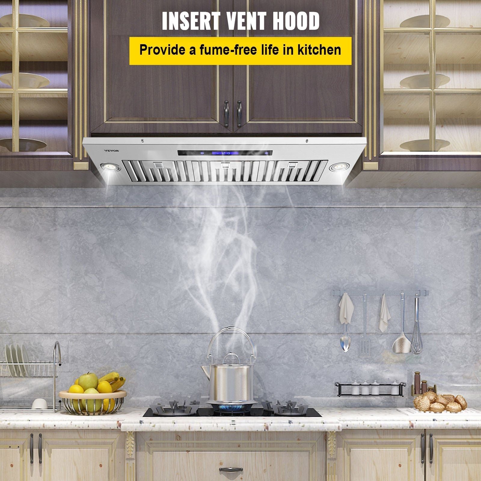 VEVOR Insert Range Hood, 900CFM 4 - Speed, 36 Inch Stainless Steel Built - in Kitchen Vent with Touch & Remote Control LED Lights Baffle Filters, Ducted/Ductless Convertible, ETL Listed - Comfortable Living Decor