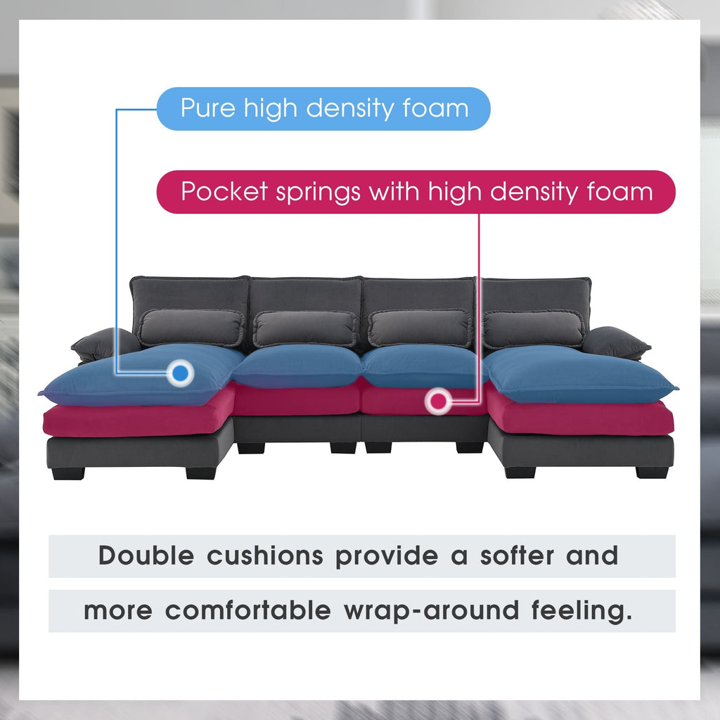 [VIDEO provided] [New]109.8*55.9" Modern U - shaped Sectional Sofa with Waist Pillows - Comfortable Living Decor