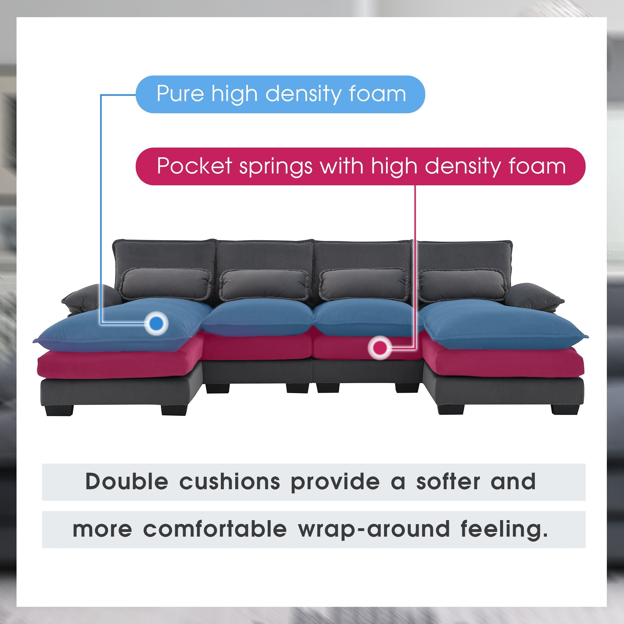 [VIDEO provided] [New]109.8*55.9" Modern U - shaped Sectional Sofa with Waist Pillows - Comfortable Living Decor