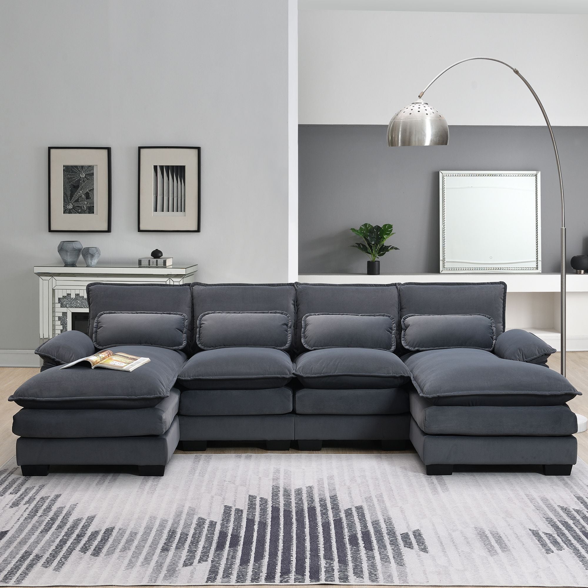 [VIDEO provided] [New]109.8*55.9" Modern U - shaped Sectional Sofa with Waist Pillows - Comfortable Living Decor