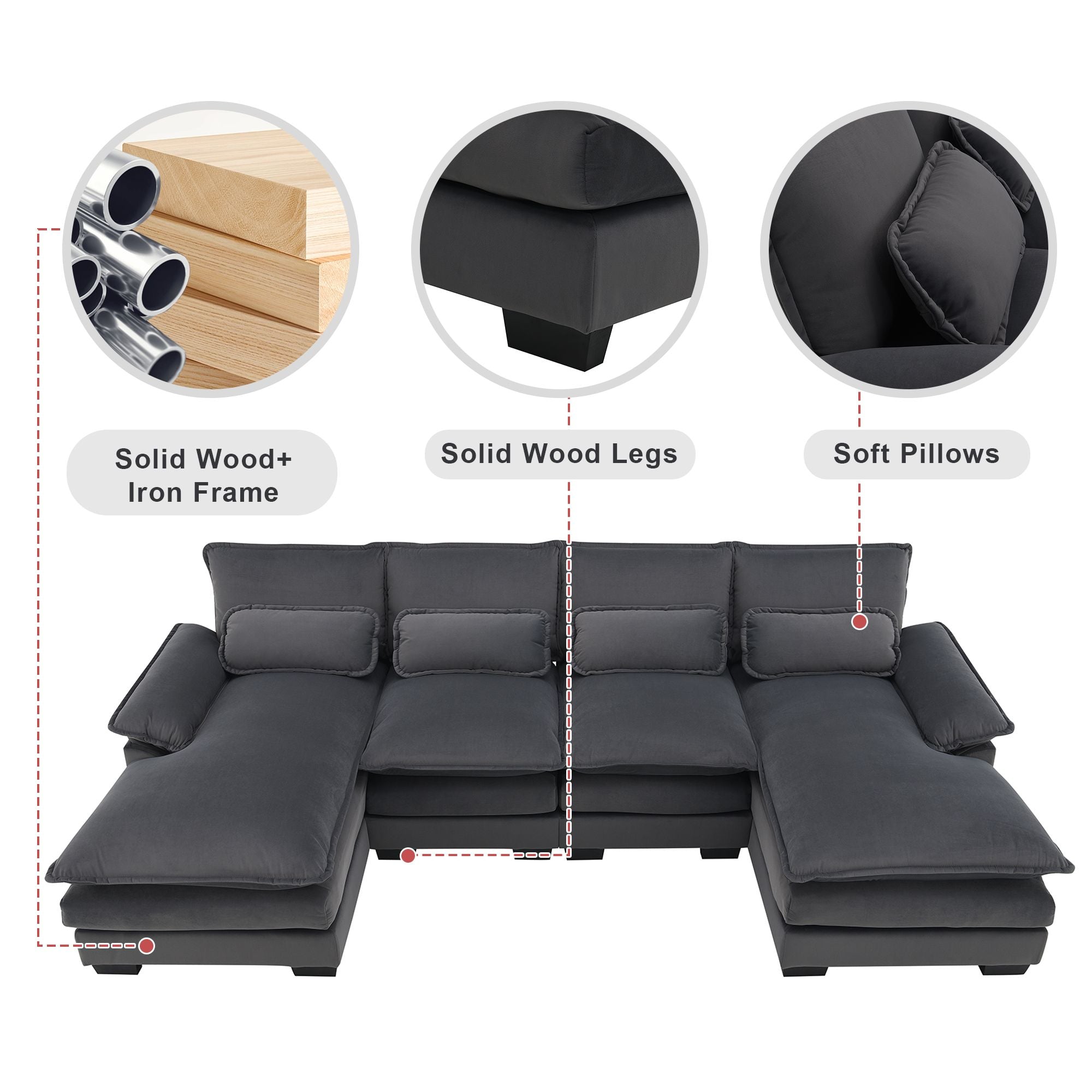 [VIDEO provided] [New]109.8*55.9" Modern U - shaped Sectional Sofa with Waist Pillows - Comfortable Living Decor
