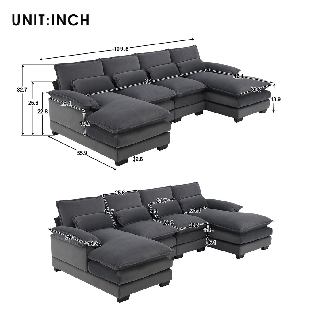 [VIDEO provided] [New]109.8*55.9" Modern U - shaped Sectional Sofa with Waist Pillows - Comfortable Living Decor