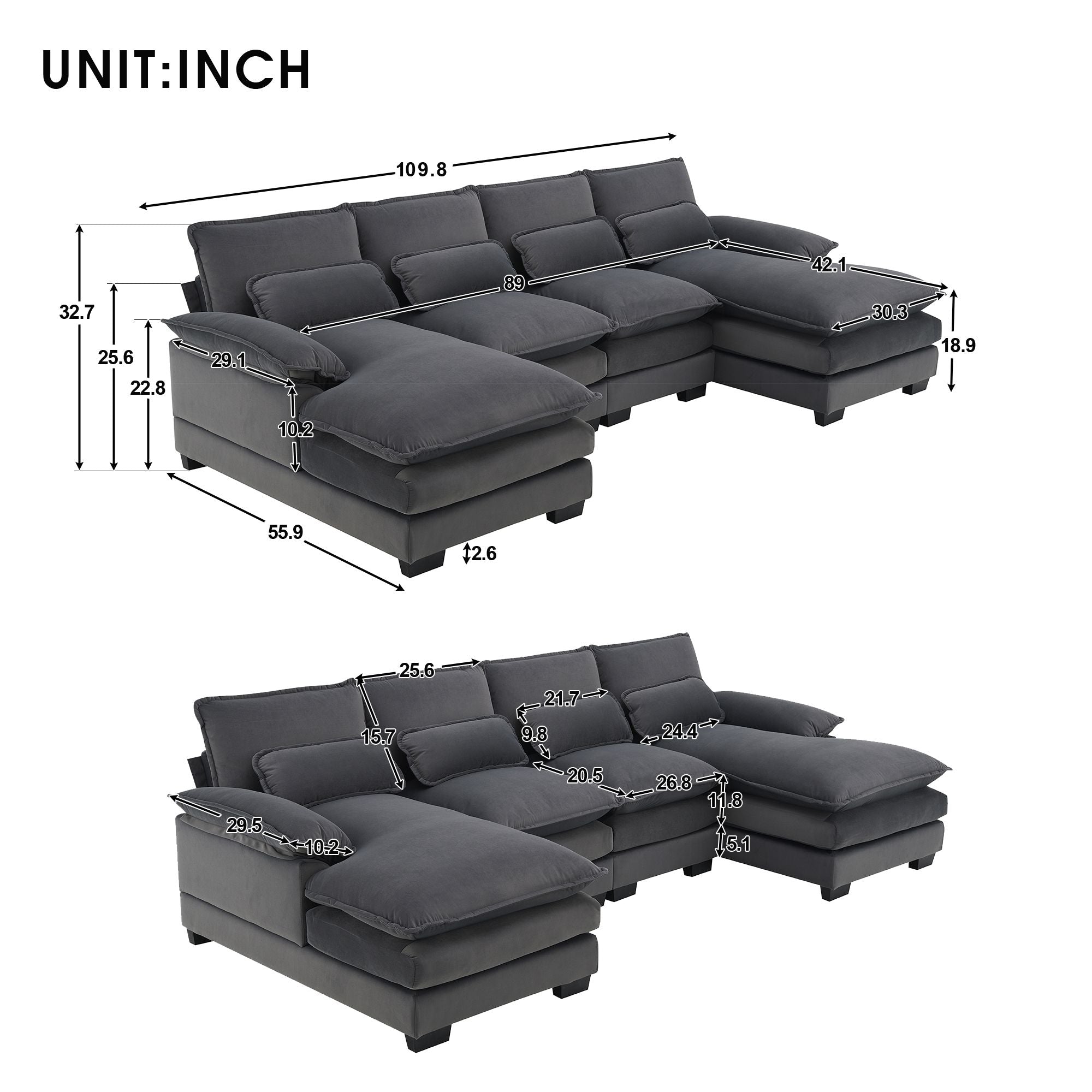 [VIDEO provided] [New]109.8*55.9" Modern U - shaped Sectional Sofa with Waist Pillows - Comfortable Living Decor