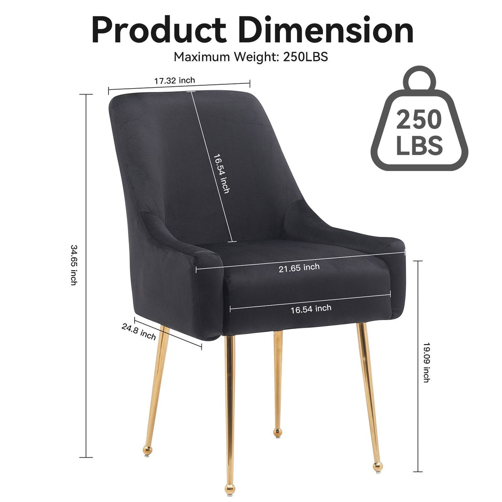 White Tufted Velvet Golden Legs Dining Chair with Pulling Handle and Adjustable Foot Nails(Set of 2) - Comfortable Living Decor