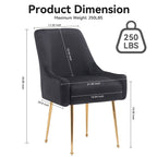 White Tufted Velvet Golden Legs Dining Chair with Pulling Handle and Adjustable Foot Nails(Set of 2) - Comfortable Living Decor