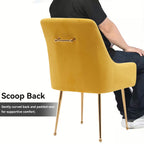 White Tufted Velvet Golden Legs Dining Chair with Pulling Handle and Adjustable Foot Nails(Set of 2) - Comfortable Living Decor