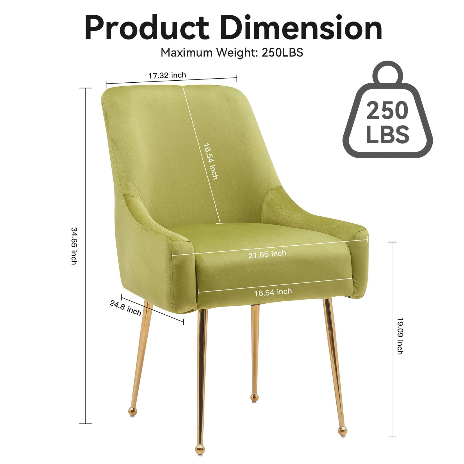 White Tufted Velvet Golden Legs Dining Chair with Pulling Handle and Adjustable Foot Nails(Set of 2) - Comfortable Living Decor