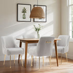White Tufted Velvet Golden Legs Dining Chair with Pulling Handle and Adjustable Foot Nails(Set of 2) - Comfortable Living Decor