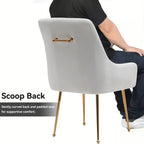 White Tufted Velvet Golden Legs Dining Chair with Pulling Handle and Adjustable Foot Nails(Set of 2) - Comfortable Living Decor