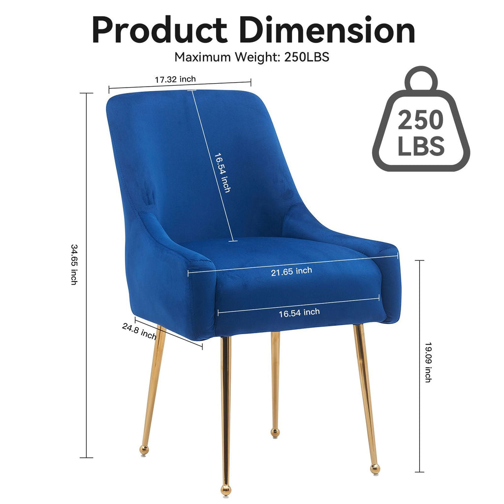 White Tufted Velvet Golden Legs Dining Chair with Pulling Handle and Adjustable Foot Nails(Set of 2) - Comfortable Living Decor