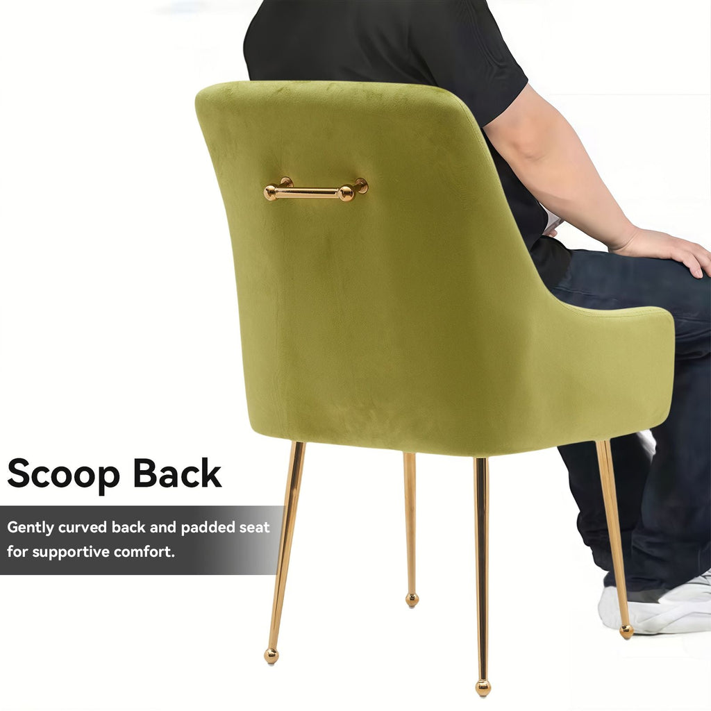 White Tufted Velvet Golden Legs Dining Chair with Pulling Handle and Adjustable Foot Nails(Set of 2) - Comfortable Living Decor