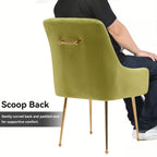 White Tufted Velvet Golden Legs Dining Chair with Pulling Handle and Adjustable Foot Nails(Set of 2) - Comfortable Living Decor
