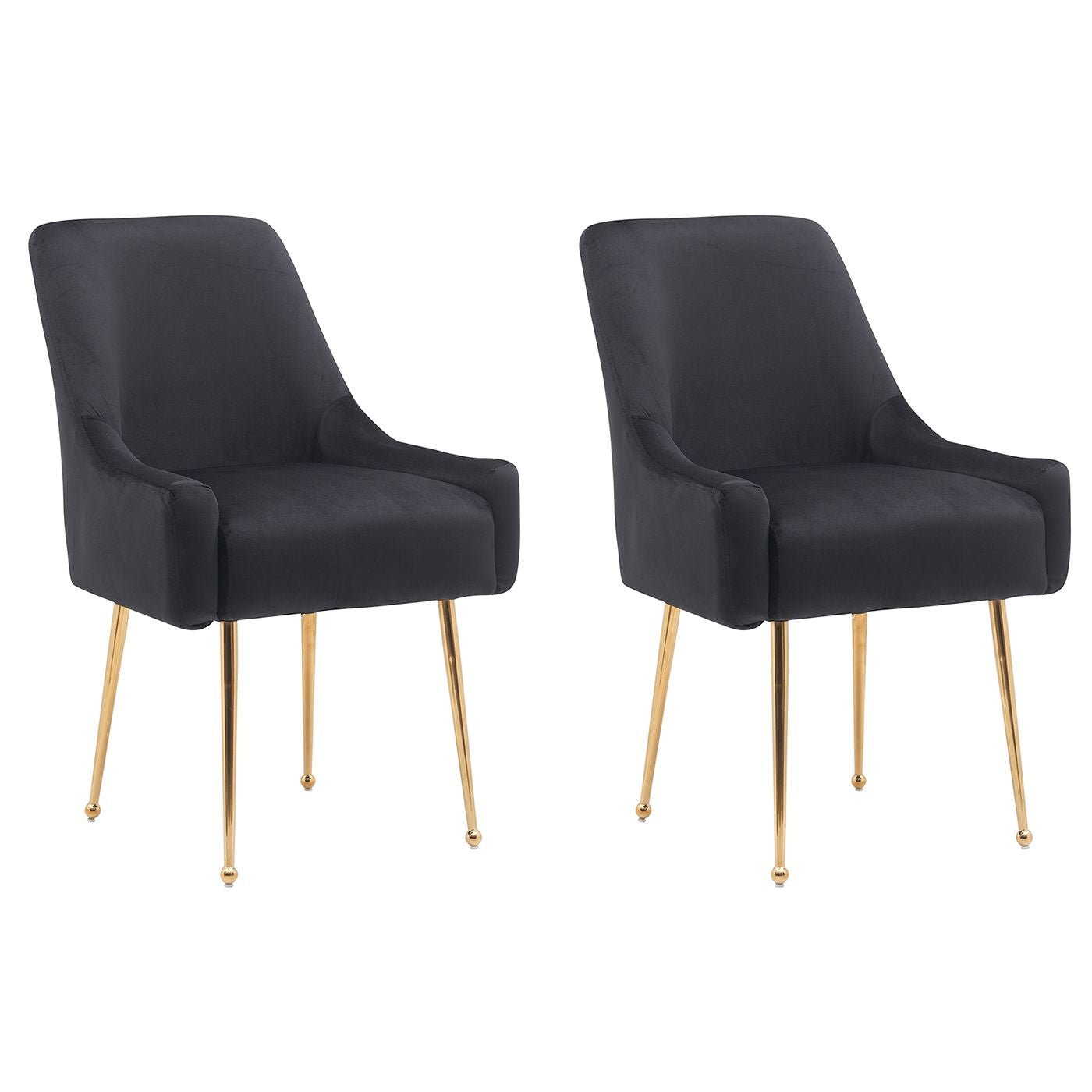 White Tufted Velvet Golden Legs Dining Chair with Pulling Handle and Adjustable Foot Nails(Set of 2) - Comfortable Living Decor