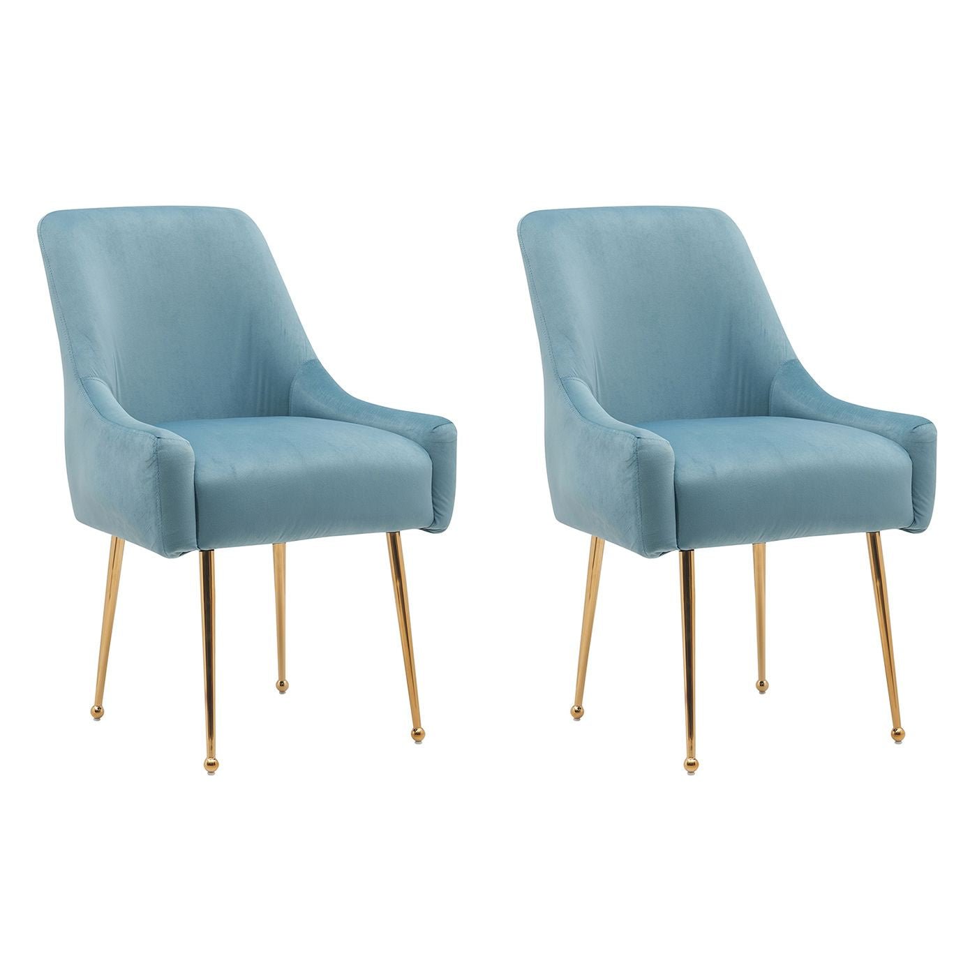 White Tufted Velvet Golden Legs Dining Chair with Pulling Handle and Adjustable Foot Nails(Set of 2) - Comfortable Living Decor