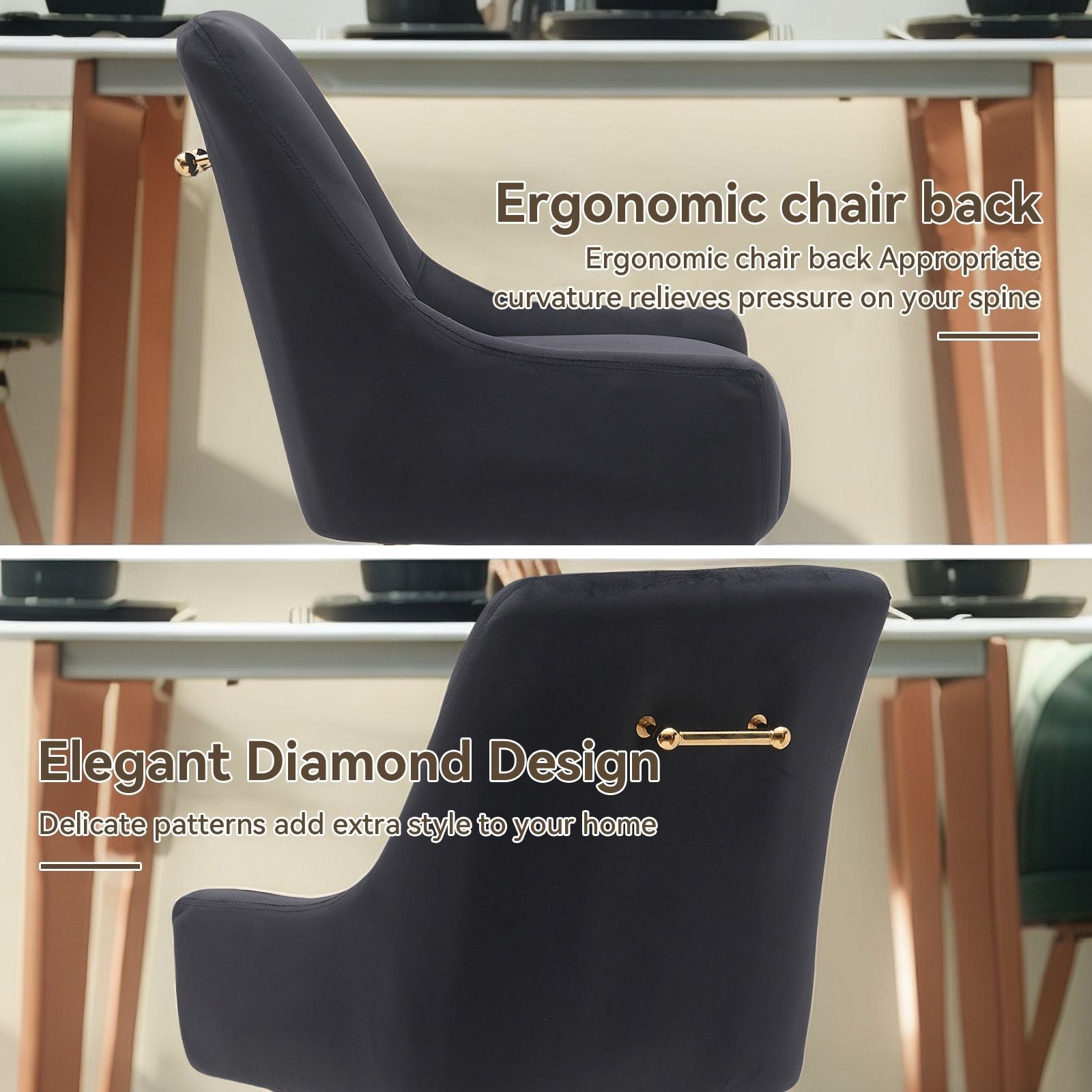 White Tufted Velvet Golden Legs Dining Chair with Pulling Handle and Adjustable Foot Nails(Set of 2) - Comfortable Living Decor