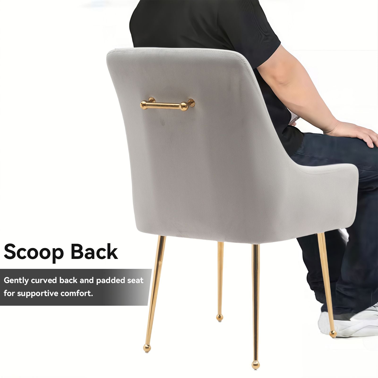 White Tufted Velvet Golden Legs Dining Chair with Pulling Handle and Adjustable Foot Nails(Set of 2) - Comfortable Living Decor
