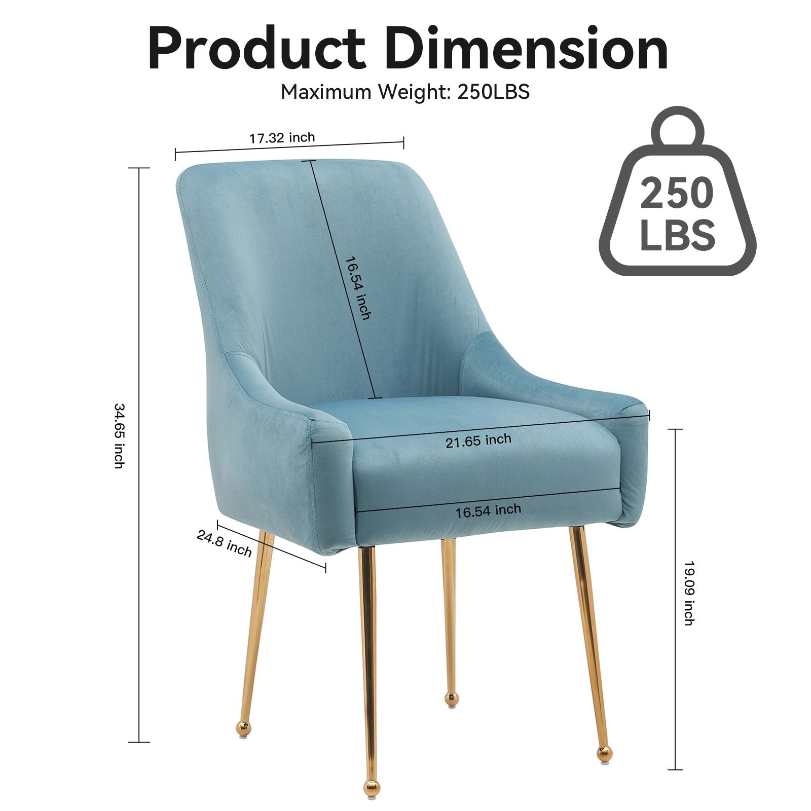 White Tufted Velvet Golden Legs Dining Chair with Pulling Handle and Adjustable Foot Nails(Set of 2) - Comfortable Living Decor
