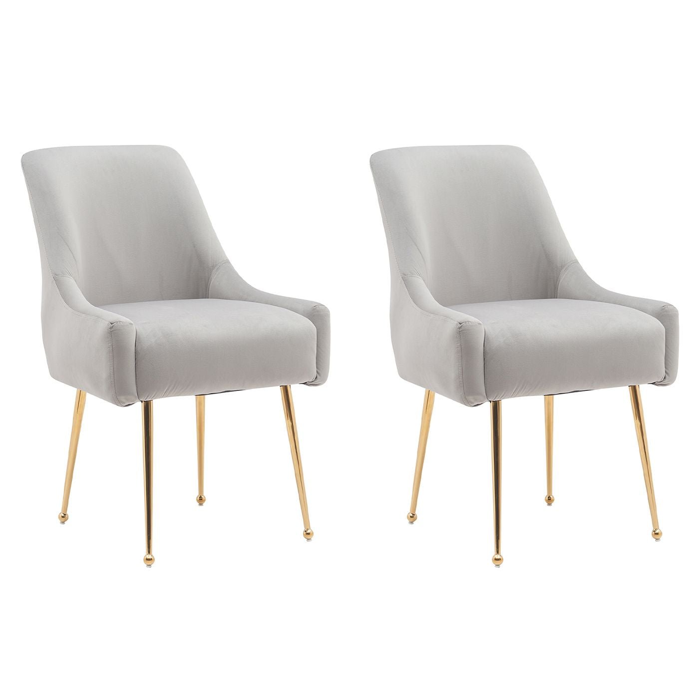 White Tufted Velvet Golden Legs Dining Chair with Pulling Handle and Adjustable Foot Nails(Set of 2) - Comfortable Living Decor