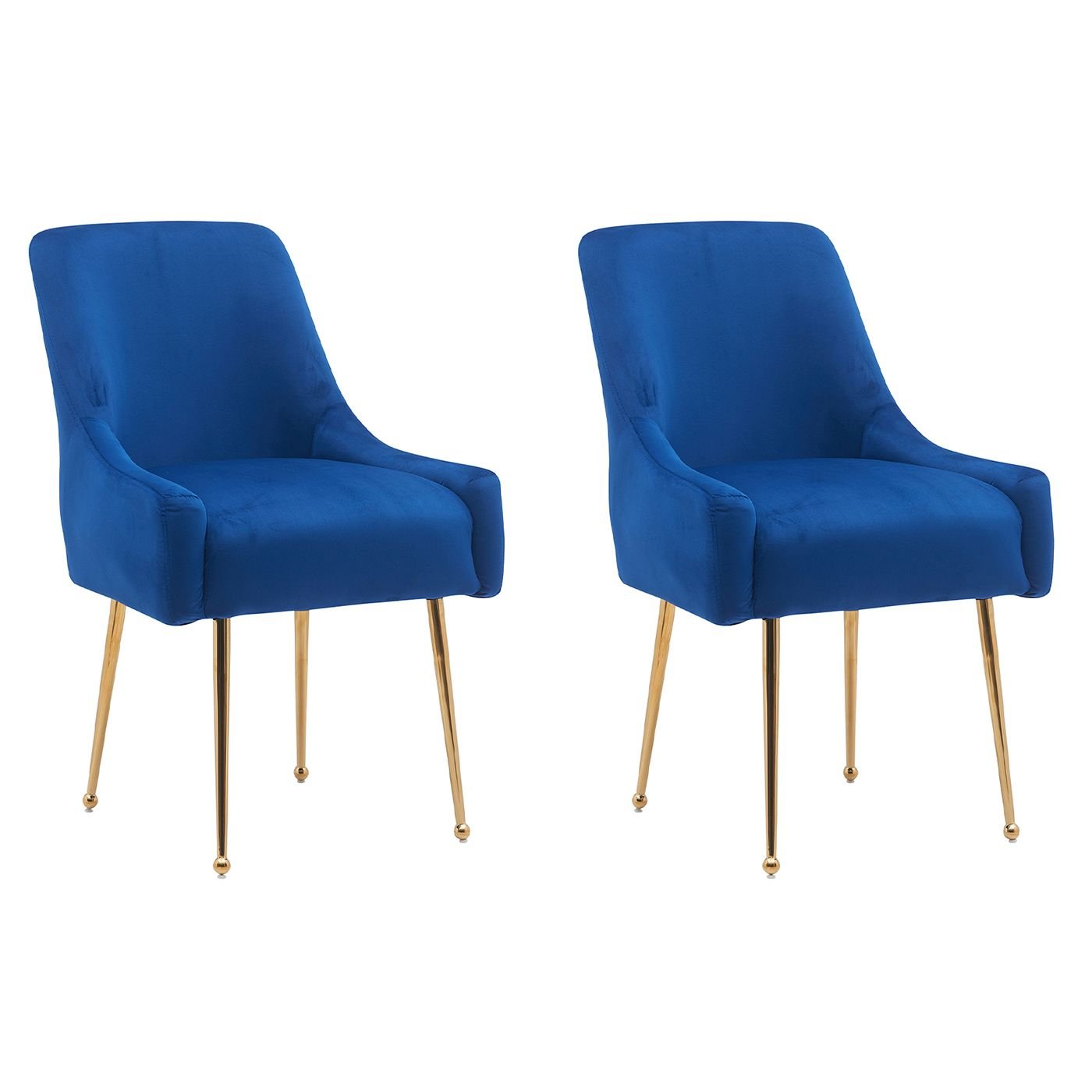 White Tufted Velvet Golden Legs Dining Chair with Pulling Handle and Adjustable Foot Nails(Set of 2) - Comfortable Living Decor