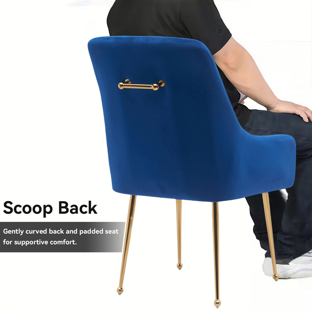 White Tufted Velvet Golden Legs Dining Chair with Pulling Handle and Adjustable Foot Nails(Set of 2) - Comfortable Living Decor
