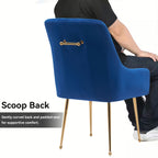 White Tufted Velvet Golden Legs Dining Chair with Pulling Handle and Adjustable Foot Nails(Set of 2) - Comfortable Living Decor