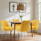 White Tufted Velvet Golden Legs Dining Chair with Pulling Handle and Adjustable Foot Nails(Set of 2) - Comfortable Living Decor