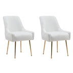 White Tufted Velvet Golden Legs Dining Chair with Pulling Handle and Adjustable Foot Nails(Set of 2) - Comfortable Living Decor