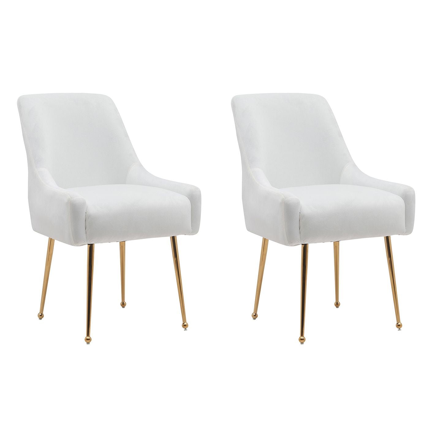 White Tufted Velvet Golden Legs Dining Chair with Pulling Handle and Adjustable Foot Nails(Set of 2) - Comfortable Living Decor