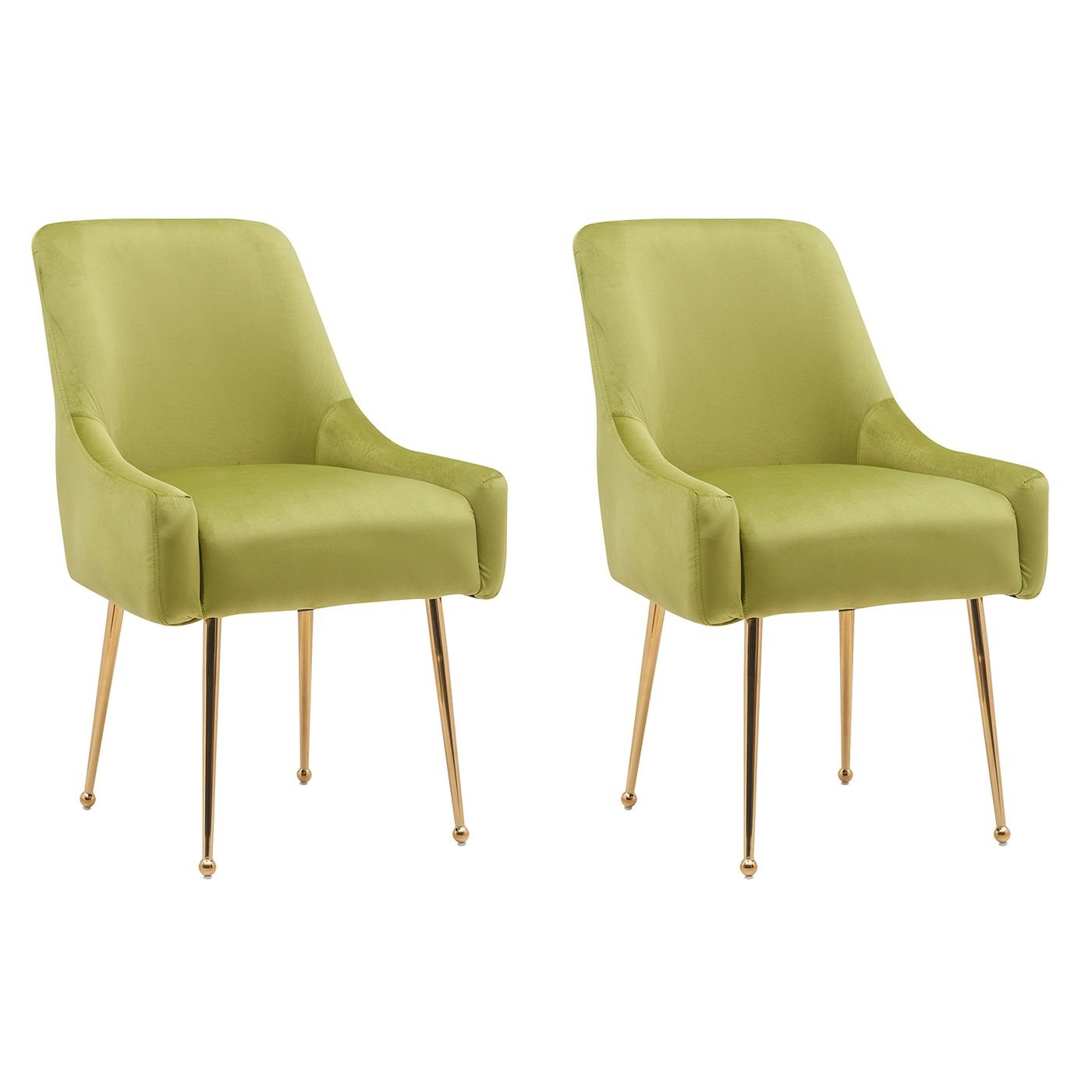 White Tufted Velvet Golden Legs Dining Chair with Pulling Handle and Adjustable Foot Nails(Set of 2) - Comfortable Living Decor