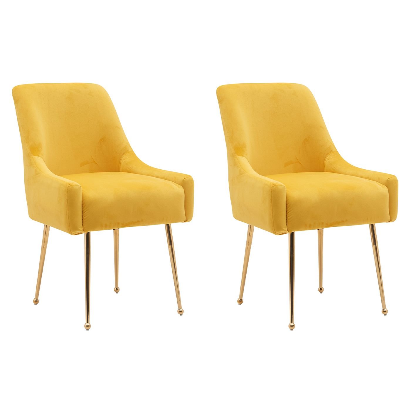White Tufted Velvet Golden Legs Dining Chair with Pulling Handle and Adjustable Foot Nails(Set of 2) - Comfortable Living Decor