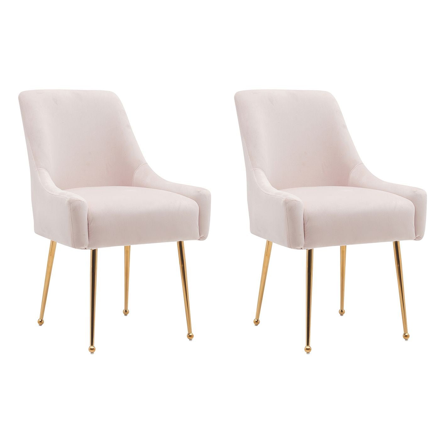 White Tufted Velvet Golden Legs Dining Chair with Pulling Handle and Adjustable Foot Nails(Set of 2) - Comfortable Living Decor