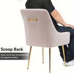 White Tufted Velvet Golden Legs Dining Chair with Pulling Handle and Adjustable Foot Nails(Set of 2) - Comfortable Living Decor