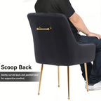 White Tufted Velvet Golden Legs Dining Chair with Pulling Handle and Adjustable Foot Nails(Set of 2) - Comfortable Living Decor