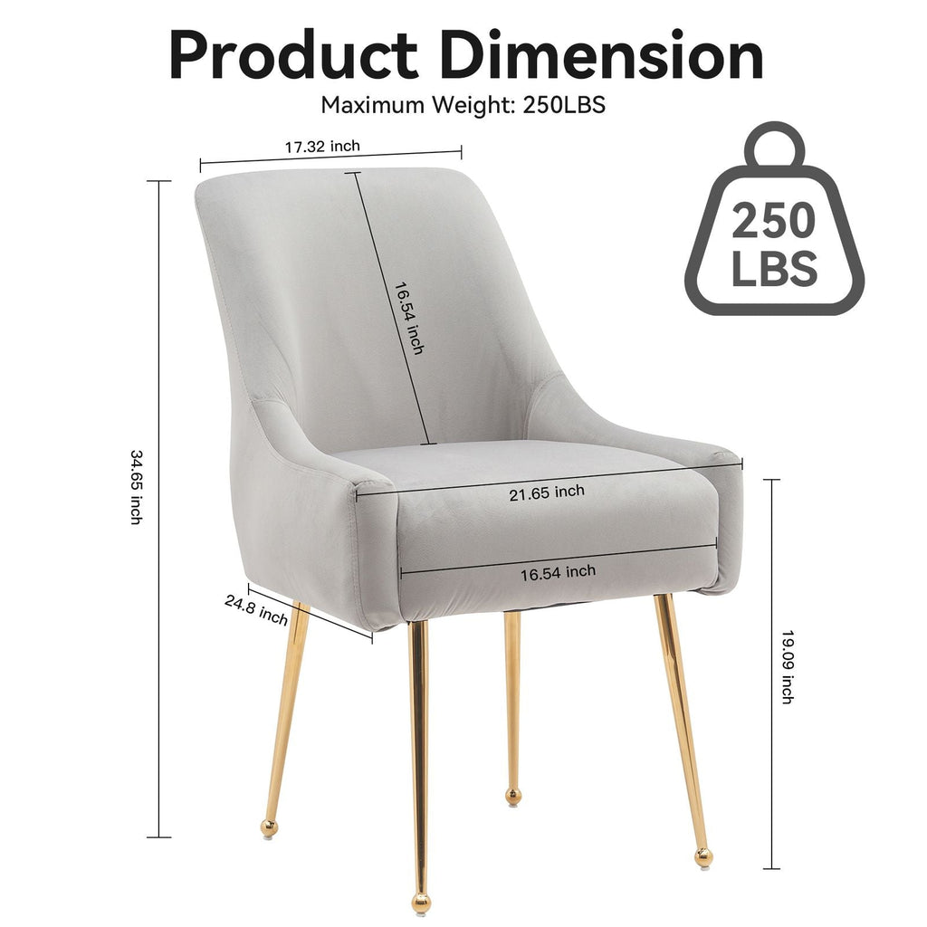 White Tufted Velvet Golden Legs Dining Chair with Pulling Handle and Adjustable Foot Nails(Set of 2) - Comfortable Living Decor