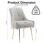 White Tufted Velvet Golden Legs Dining Chair with Pulling Handle and Adjustable Foot Nails(Set of 2) - Comfortable Living Decor