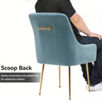 White Tufted Velvet Golden Legs Dining Chair with Pulling Handle and Adjustable Foot Nails(Set of 2) - Comfortable Living Decor