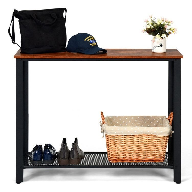 Wood Console Sofa Table with Adjustable Feet and Storage Shelf - Comfortable Living Decor