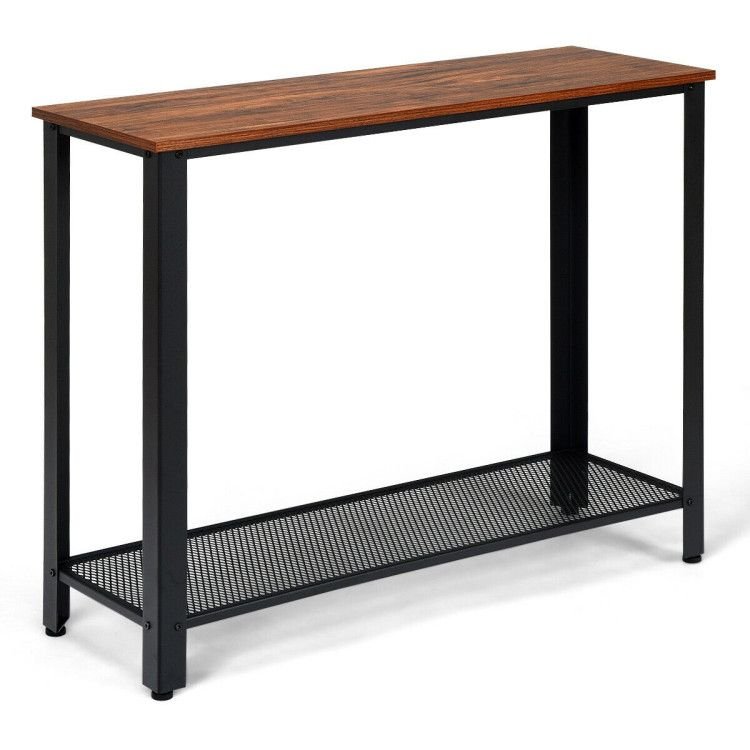 Wood Console Sofa Table with Adjustable Feet and Storage Shelf - Comfortable Living Decor