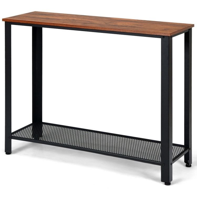 Wood Console Sofa Table with Adjustable Feet and Storage Shelf - Comfortable Living Decor