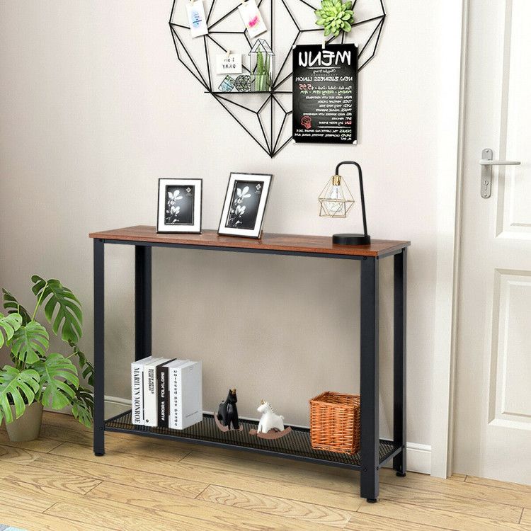 Wood Console Sofa Table with Adjustable Feet and Storage Shelf - Comfortable Living Decor