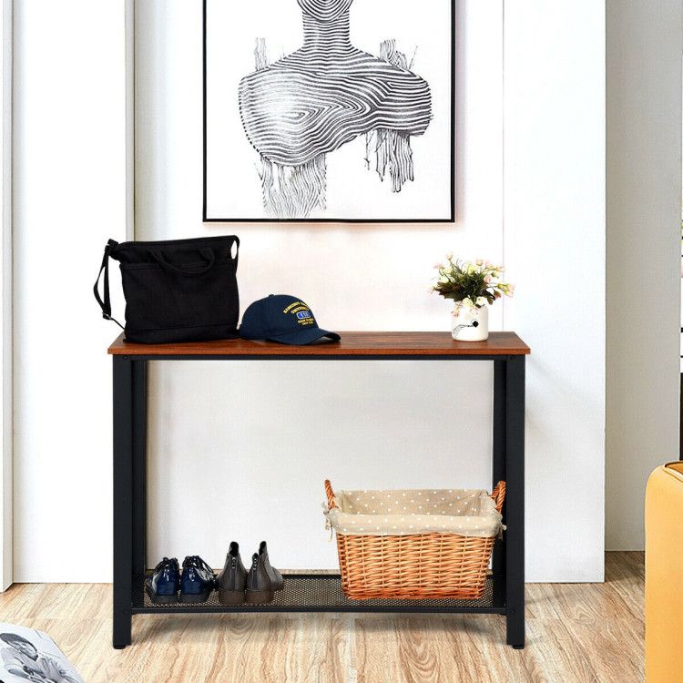 Wood Console Sofa Table with Adjustable Feet and Storage Shelf - Comfortable Living Decor