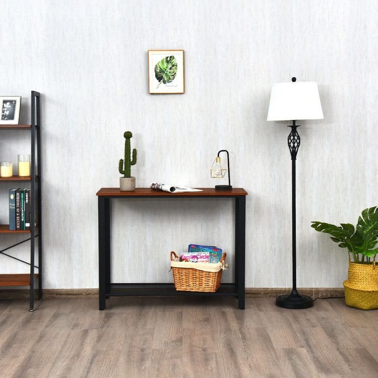 Wood Console Sofa Table with Adjustable Feet and Storage Shelf - Comfortable Living Decor